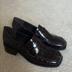 Maeve Brown Crocodile Pattern Loafers